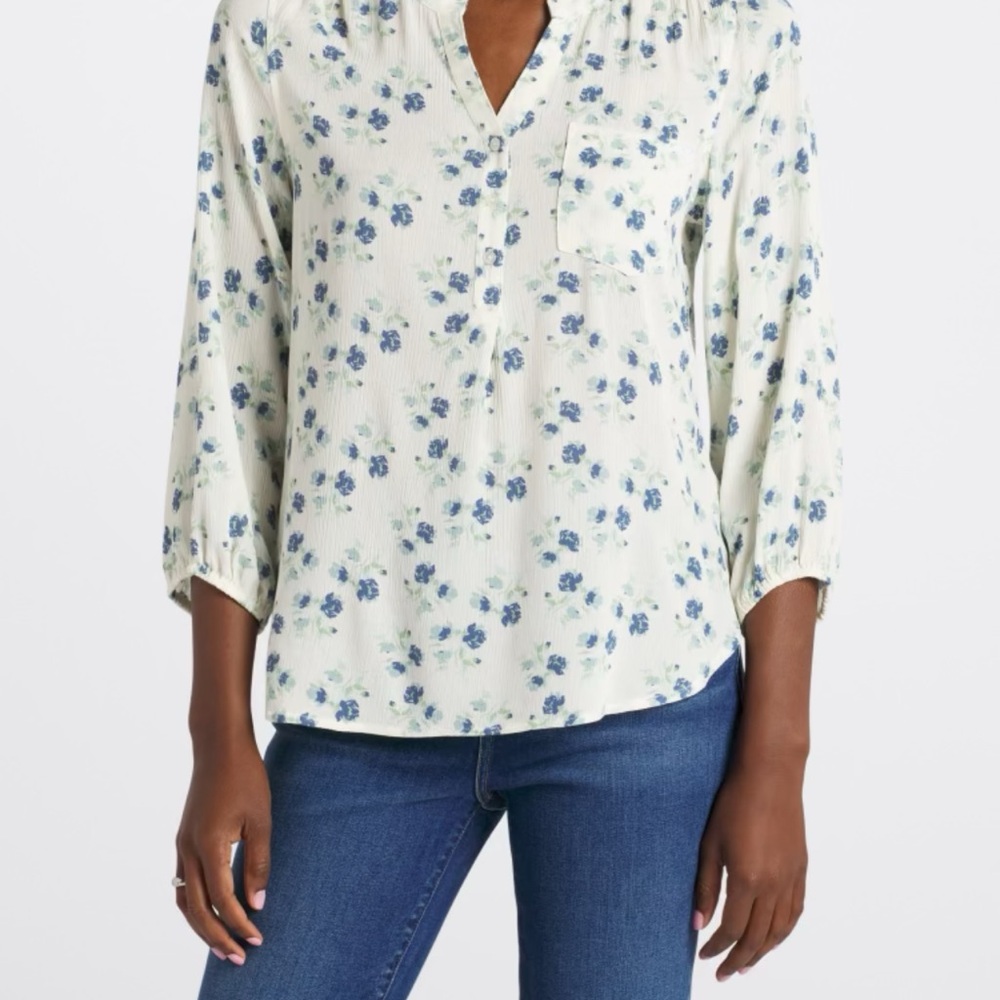 Floral Print Women's Top - Blue and White